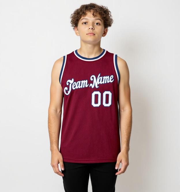 Custom Burgundy & White/Navy Basketball City Edition Jersey