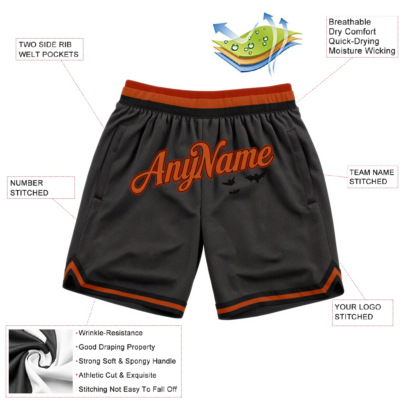Custom Black & Orange/Red Throwback Shorts