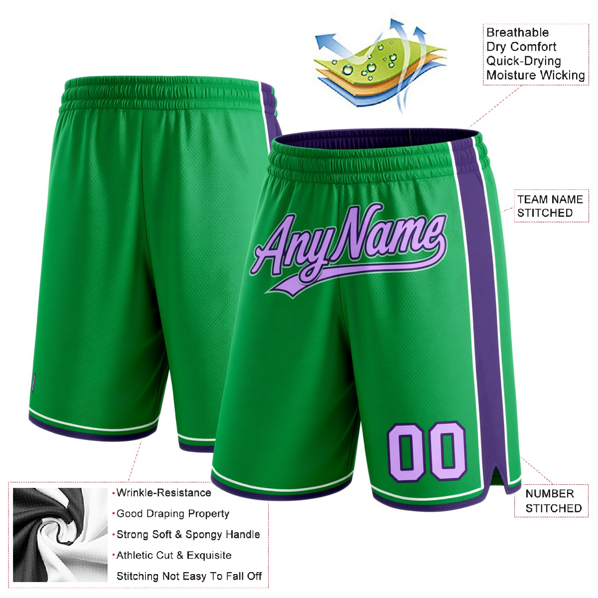 Custom Kelly Green & Purple/White Shorts