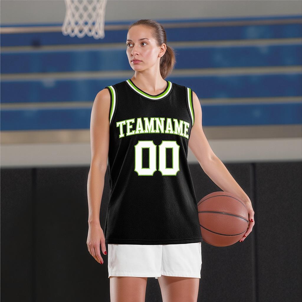 Custom Black & White/Green Basketball City Edition Jersey