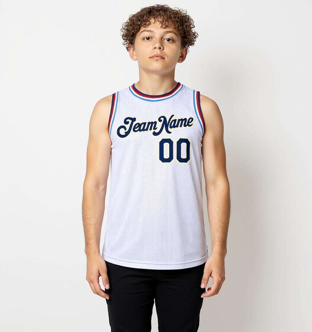 Custom White & Navy/Cream Basketball City Edition Jersey