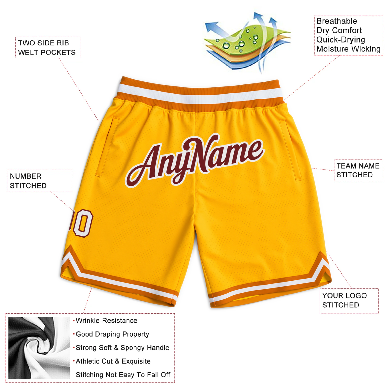 Custom Yellow & Brown/White Throwback Shorts
