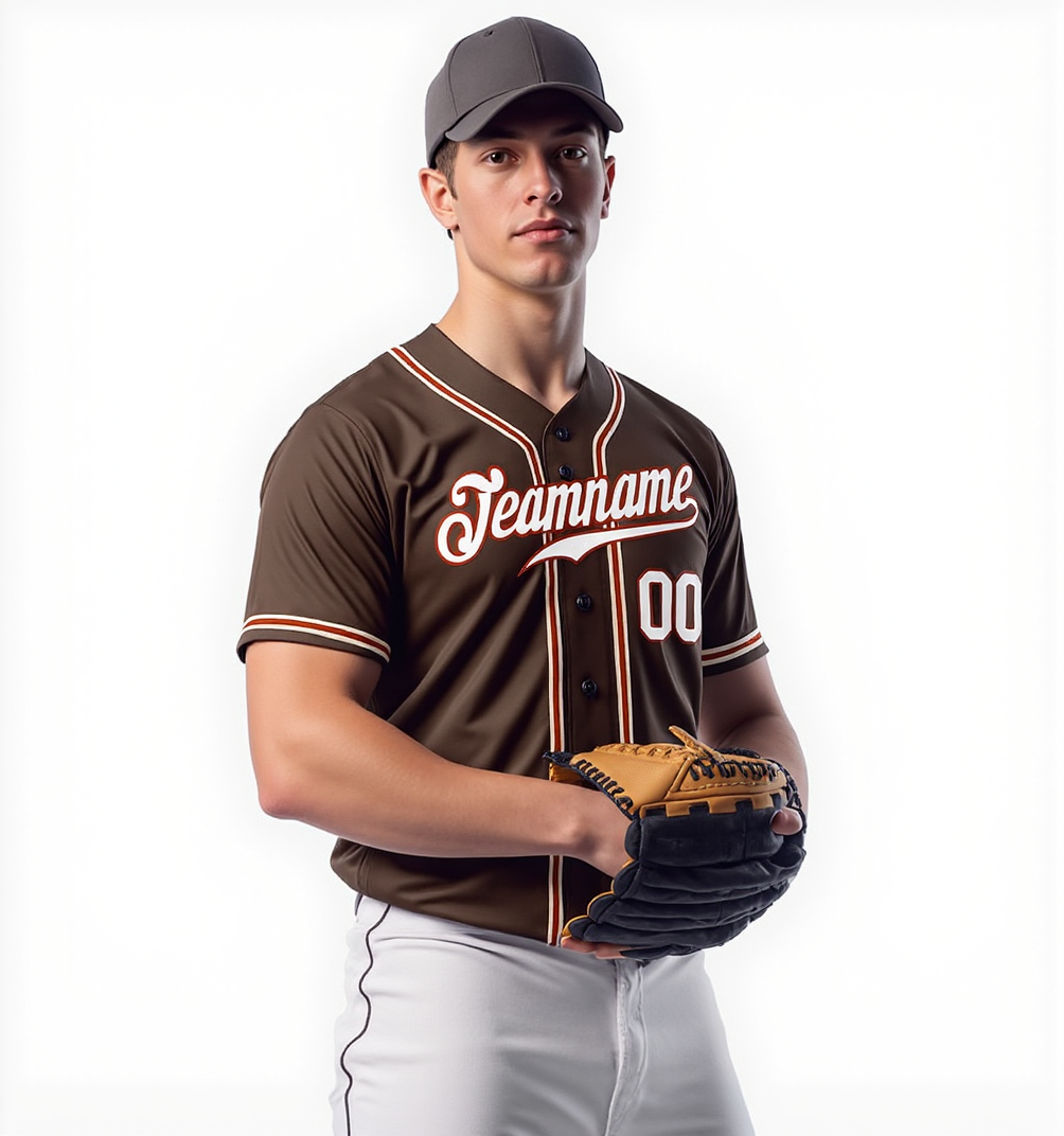 Custom Brown & White/Red Baseball Jersey