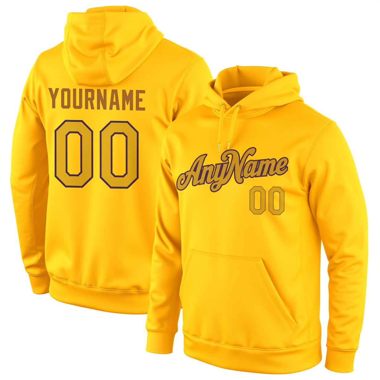 Custom Yellow & Gold/Purple Pullover Sports Sweatshirt Hoodie
