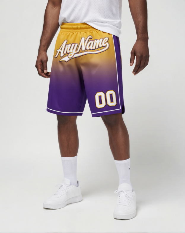 Custom Purple & Yellow/White Fade Fashion Shorts