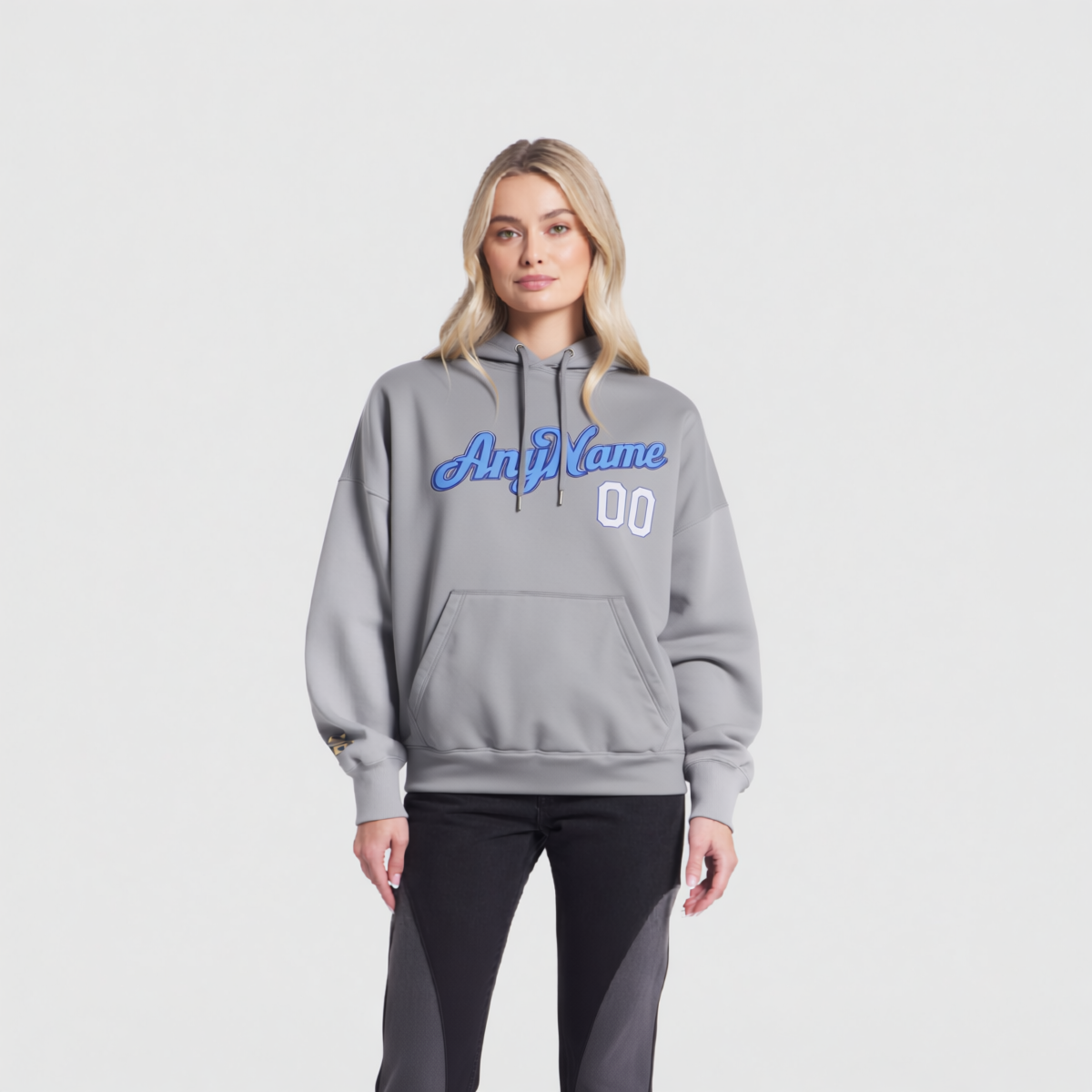 Custom Grey & White/Blue Pullover Sports Sweatshirt Hoodie