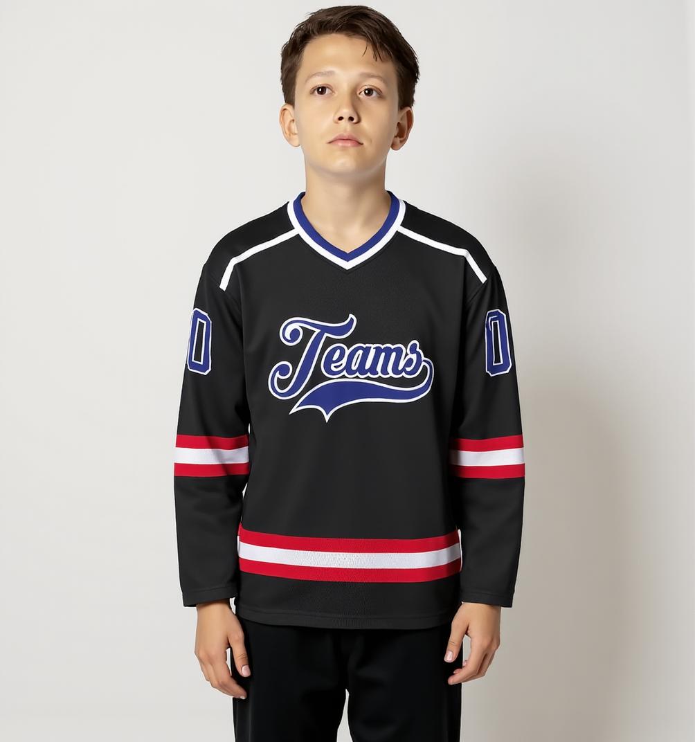Custom Black & Blue/White Hockey Jersey