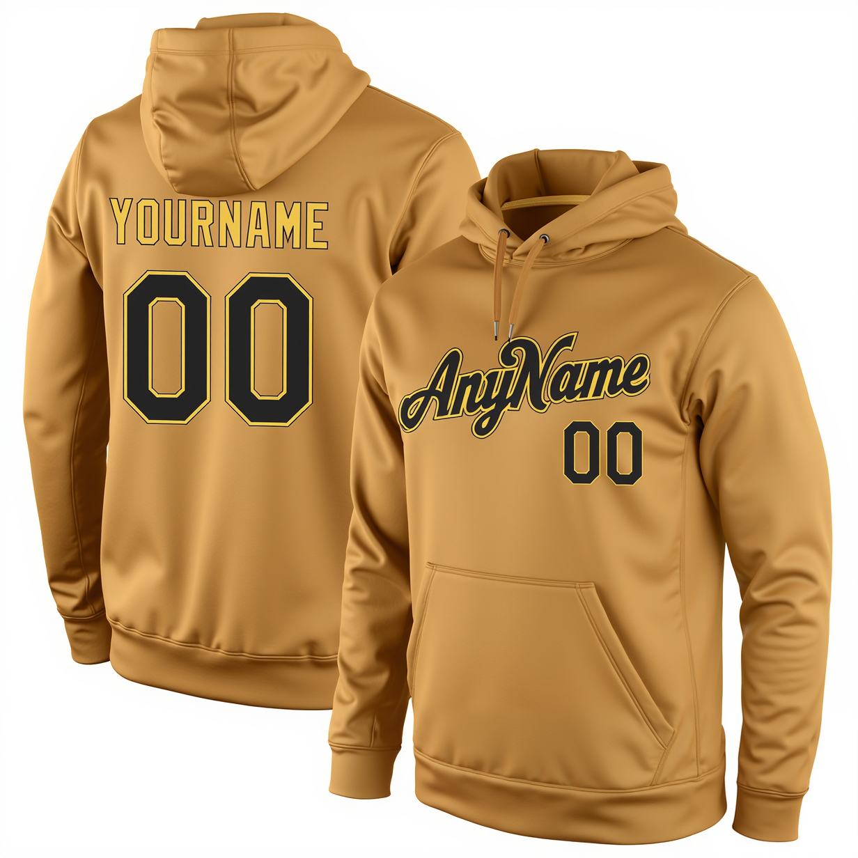 Custom Beige & Black/Yellow Pullover Sports Sweatshirt Hoodie