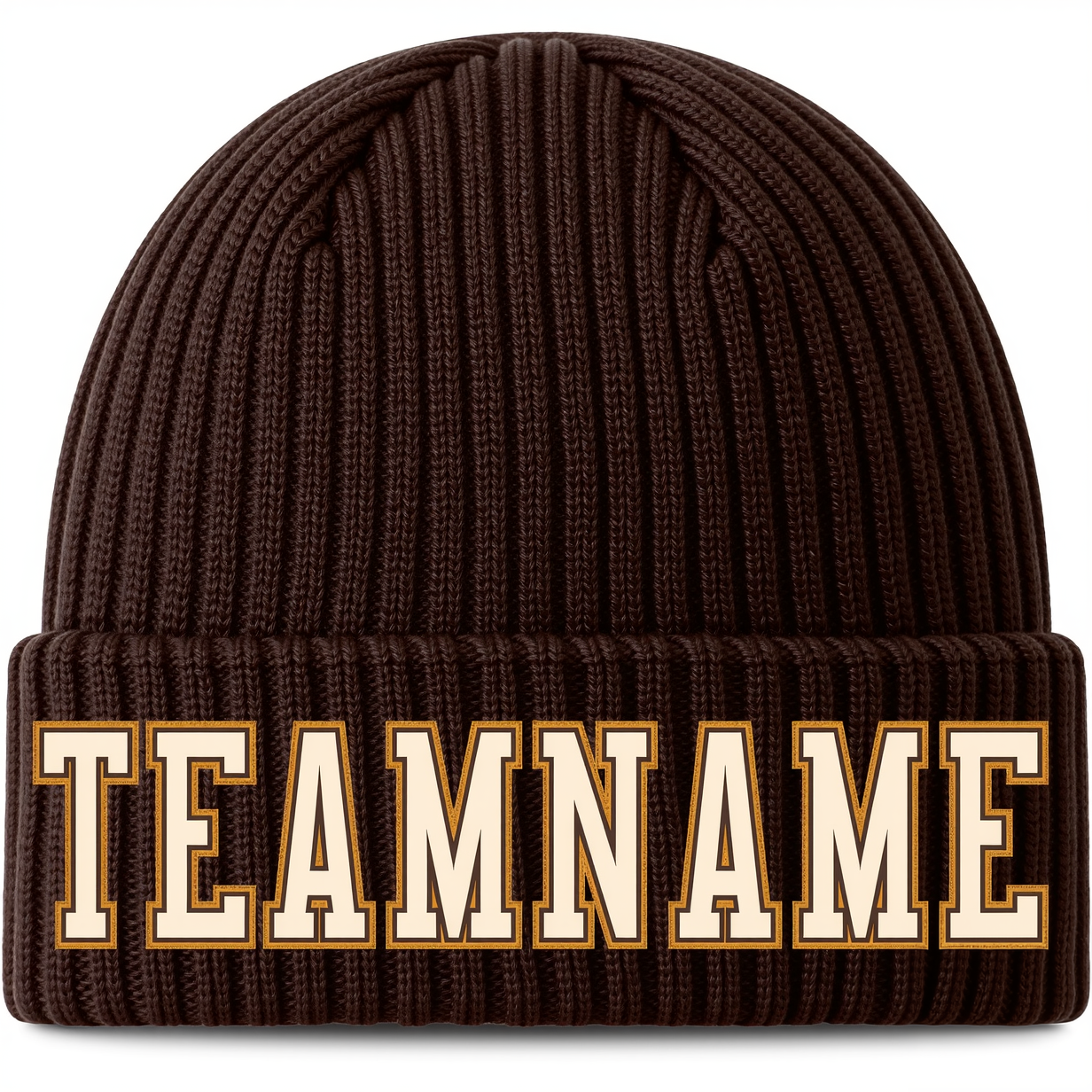 Custom Brown & White/Gold Stitched Cuffed Knit Hat