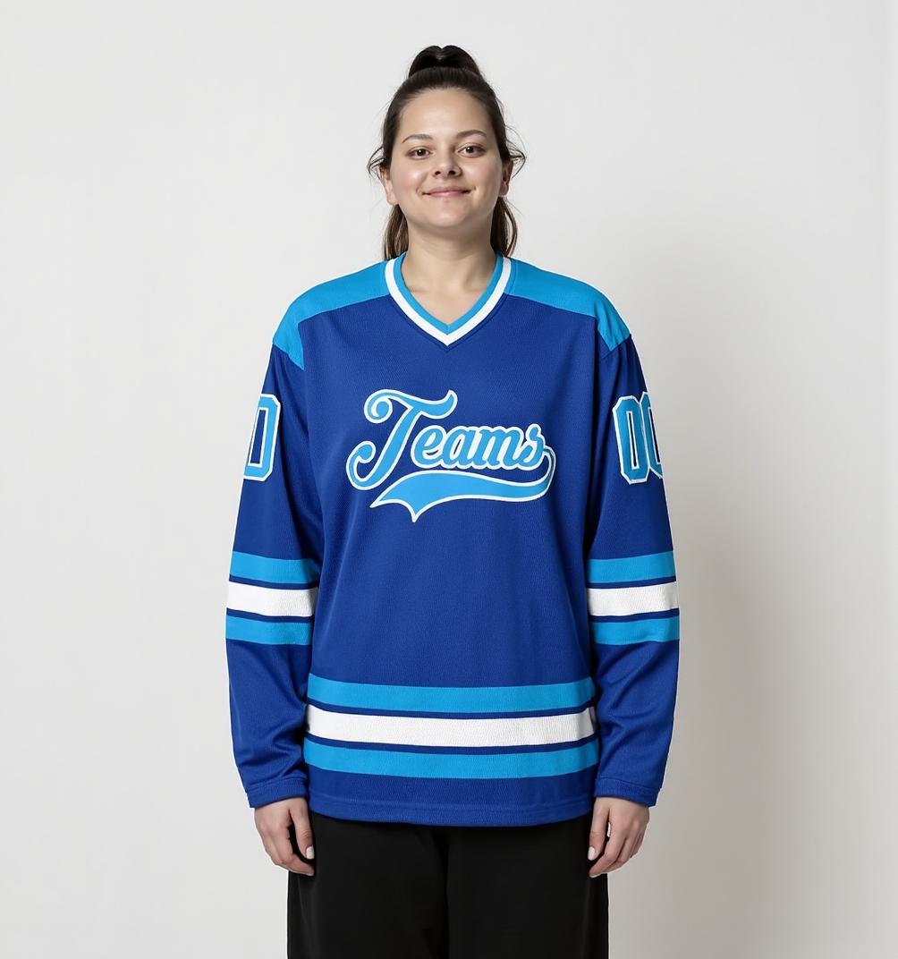 Custom Royal Blue & Sky Blue/White Hockey Jersey