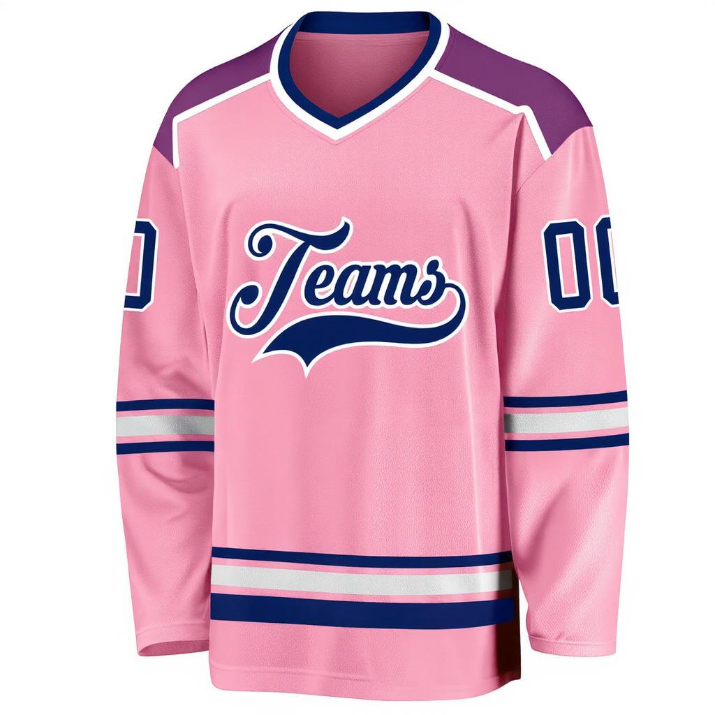 Custom Pink & Navy/White Hockey Jersey