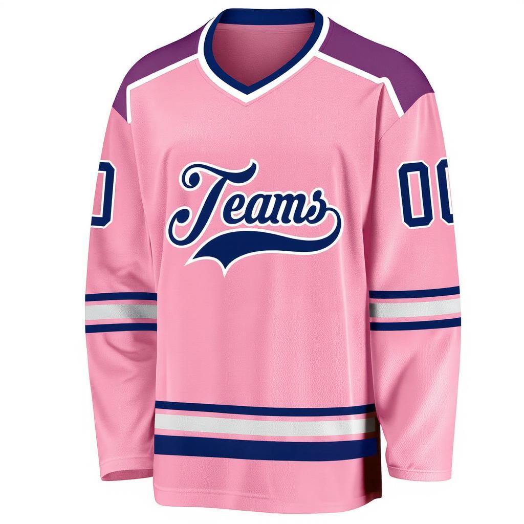 Custom Pink & Navy/White Hockey Jersey