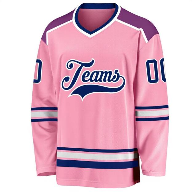 Custom Pink & Navy/White Hockey Jersey