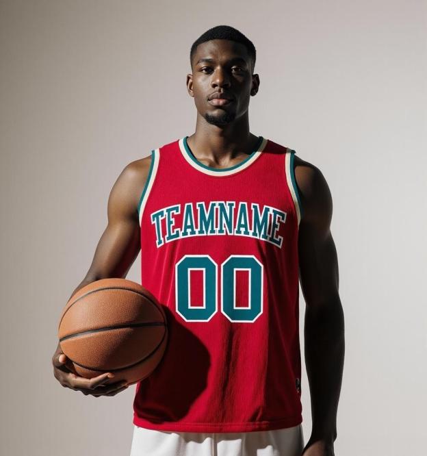 Custom Red & Teal/White Basketball Throwback Jersey