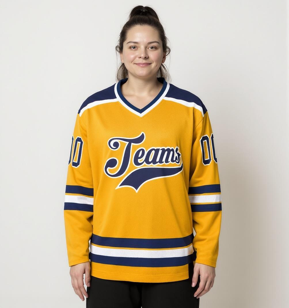 Custom Yellow & Navy/White Hockey Jersey