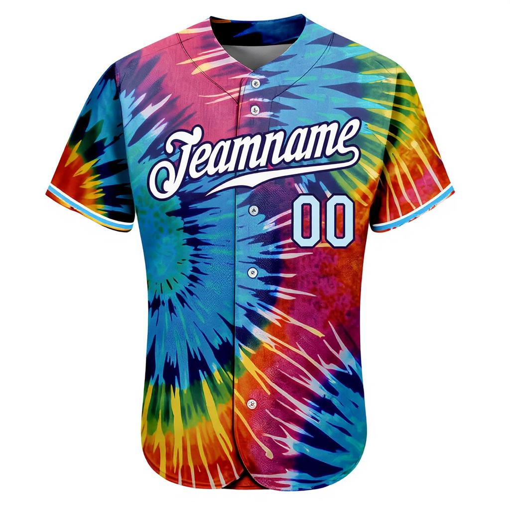 Custom Tie Dye White & Navy Baseball Jersey