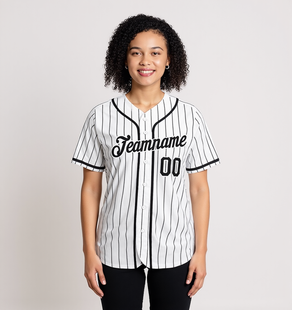 Custom White-Black Pinstripes Baseball Jersey