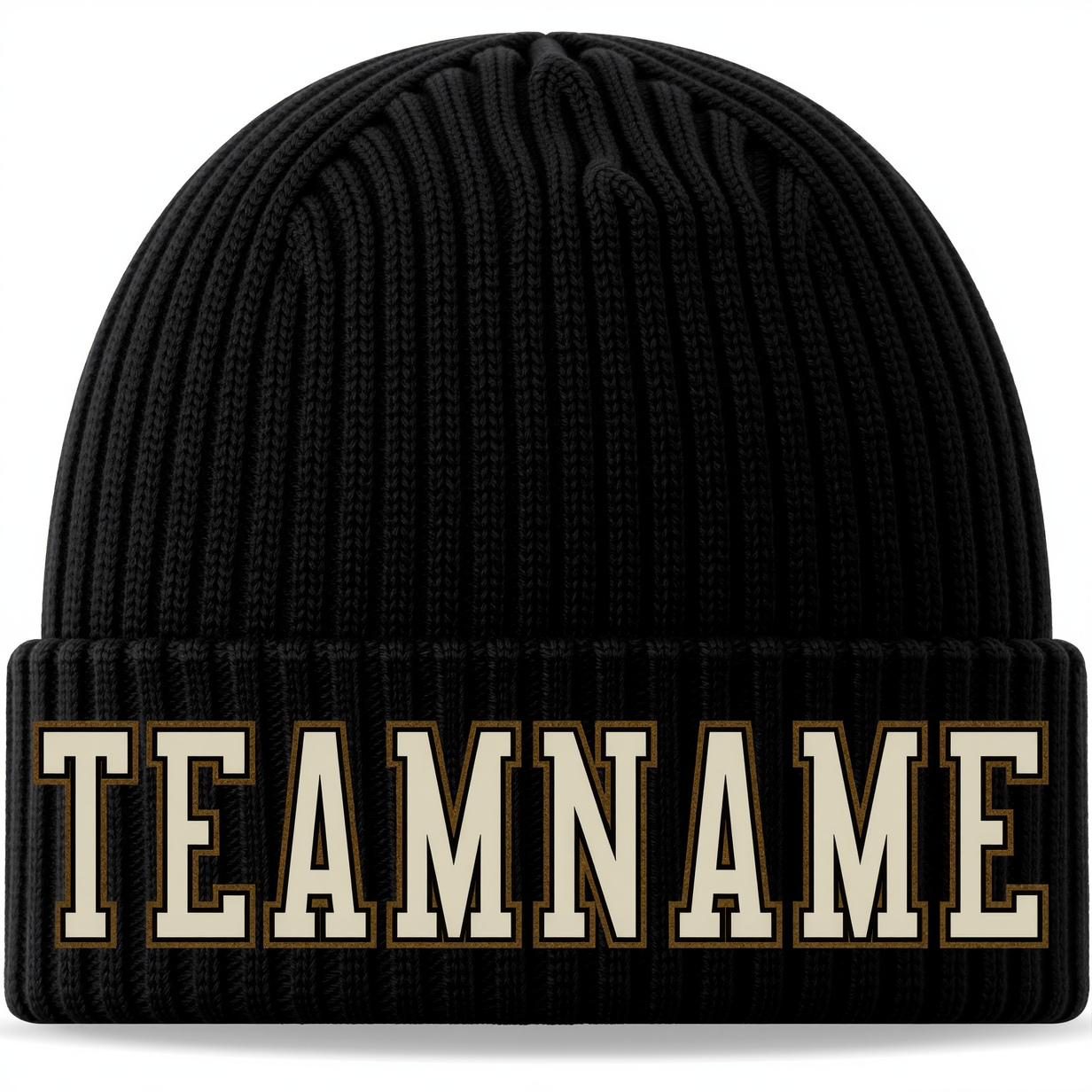 Custom Black & White/Brown Stitched Cuffed Knit Hat