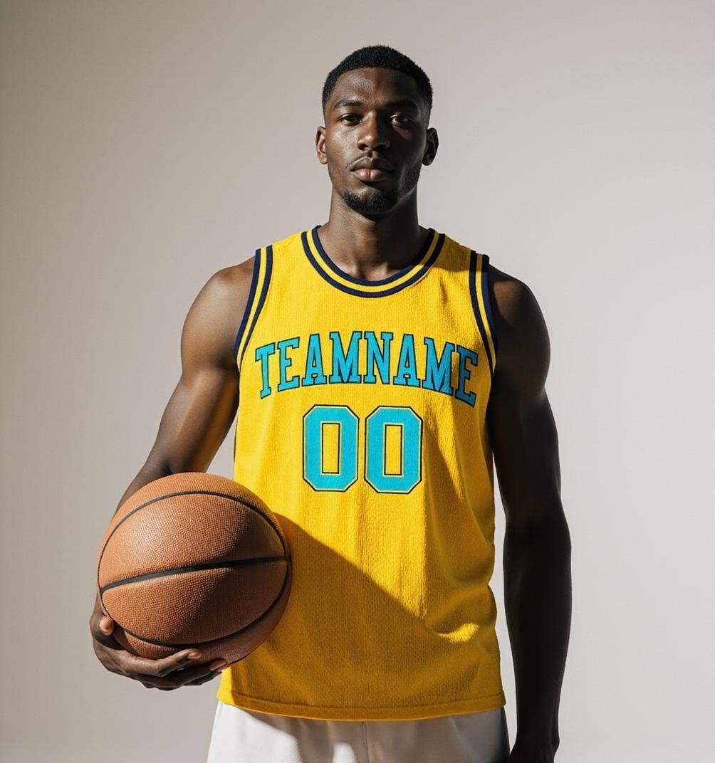 Custom Yellow & Aqua/Black Basketball Throwback Jersey