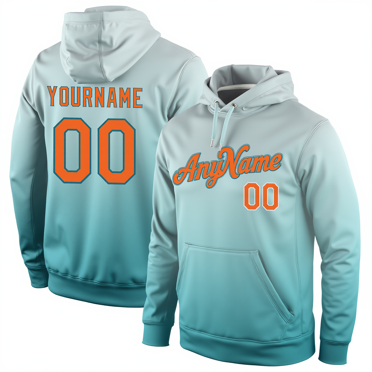 Custom Aqua & Orange/Grey Pullover Sports Sweatshirt Hoodie