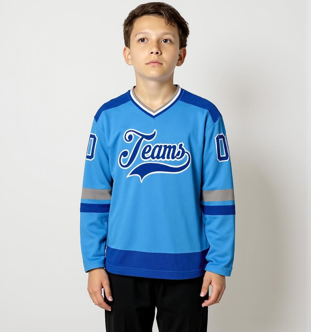 Custom Sky Blue & Royal/White Hockey Jersey