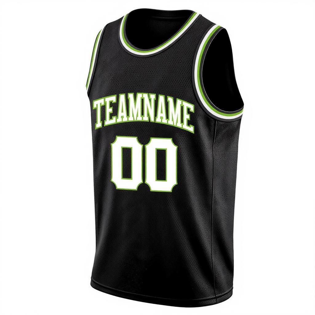 Custom Black & White/Green Basketball City Edition Jersey