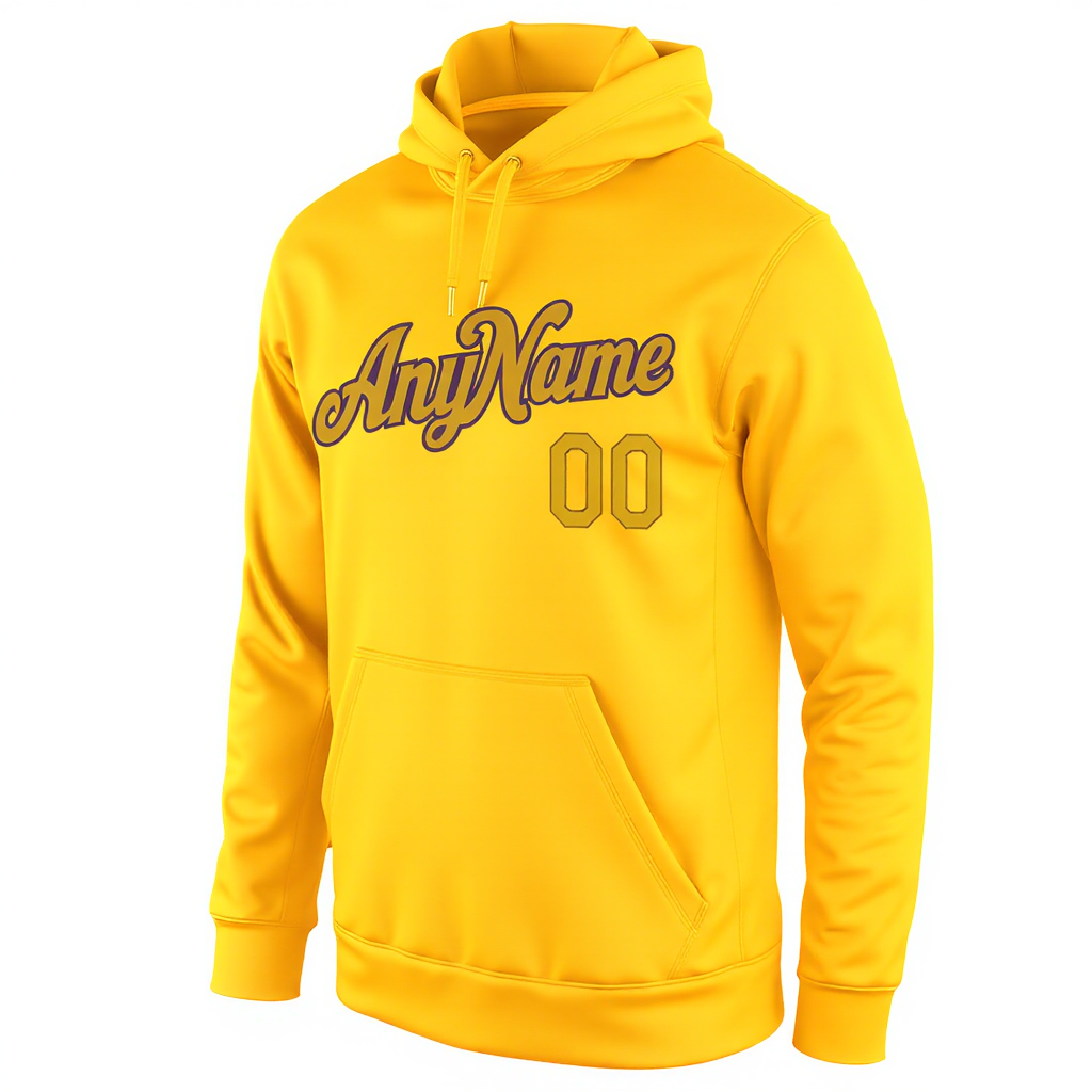 Custom Yellow & Gold/Purple Pullover Sports Sweatshirt Hoodie