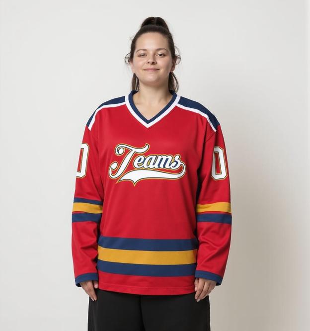 Custom Red & White/Navy Hockey Jersey