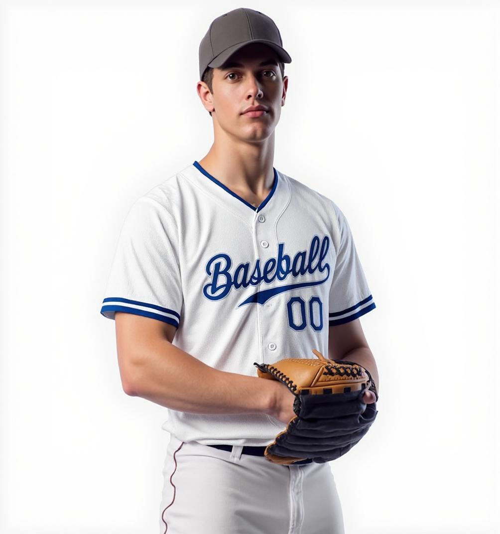 Custom White & Royal Blue Baseball Jersey
