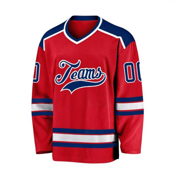 Custom Red & Navy/White Hockey Jersey