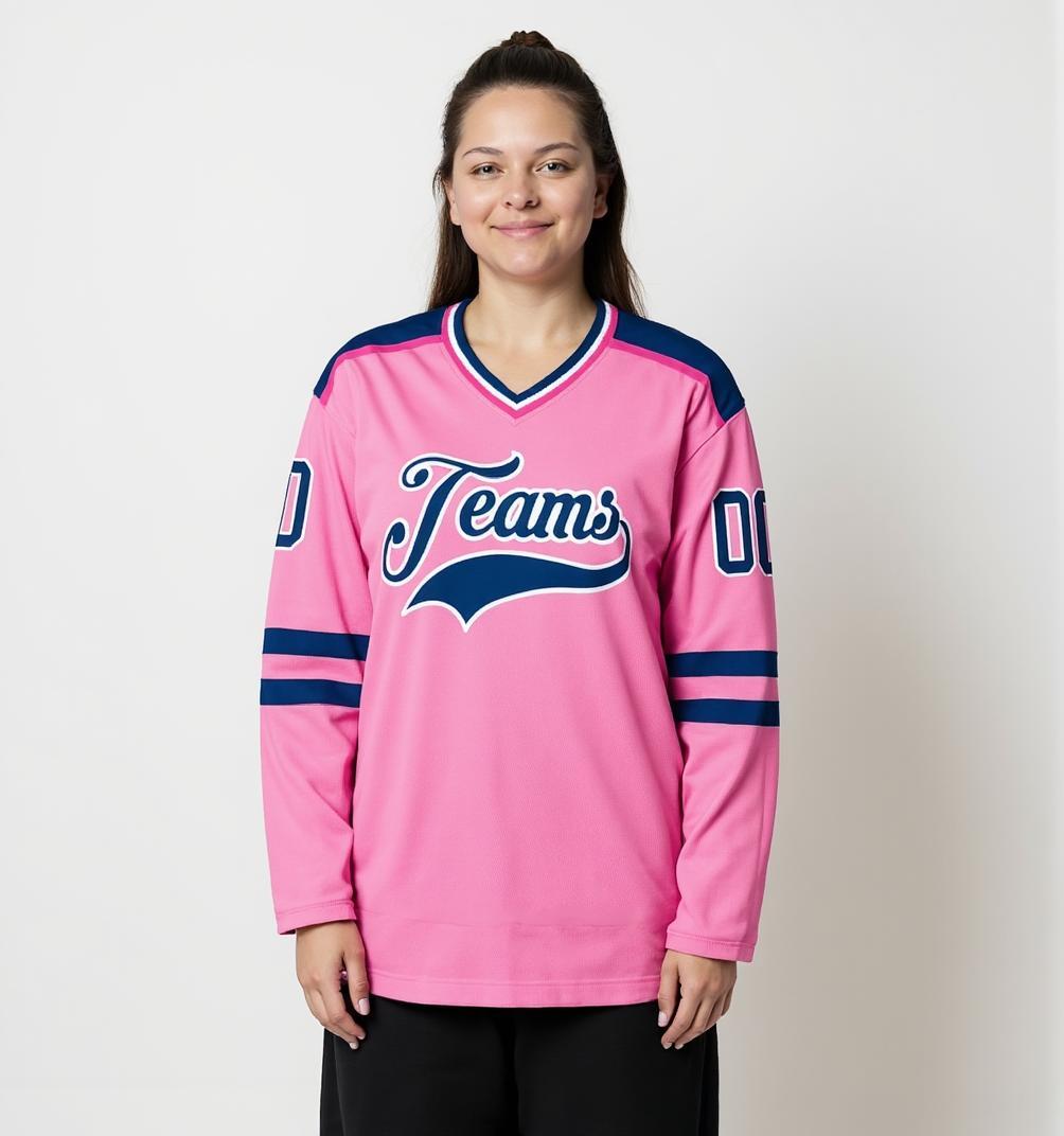 Custom Pink & Navy/White Hockey Jersey