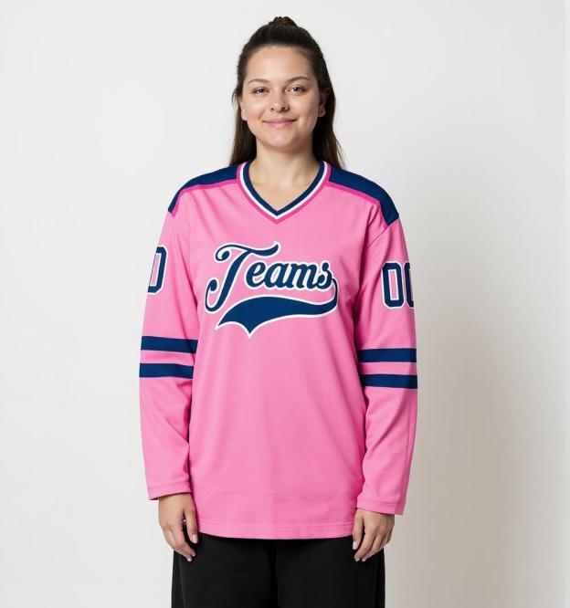 Custom Pink & Navy/White Hockey Jersey