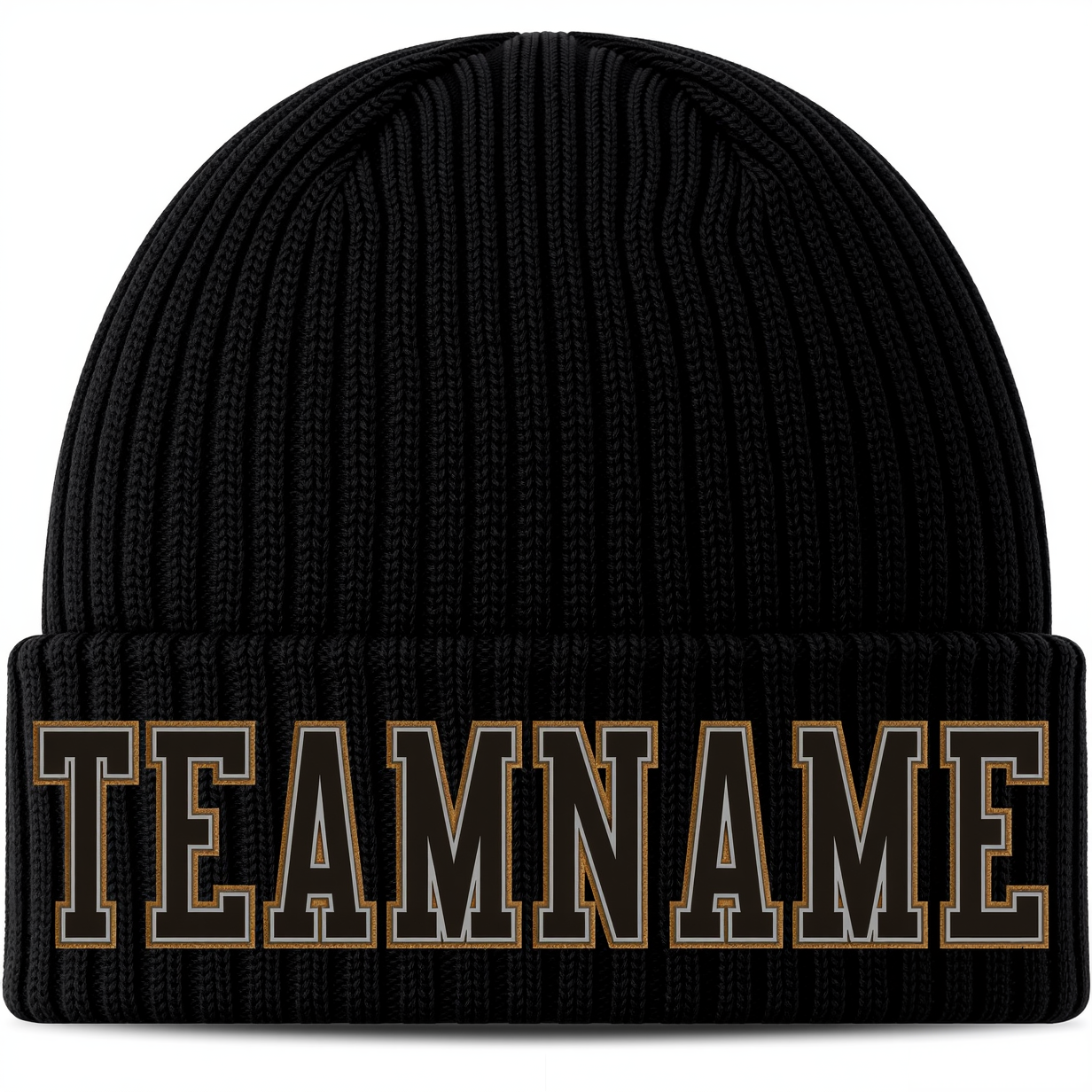 Custom Black & Brown Stitched Cuffed Knit Hat