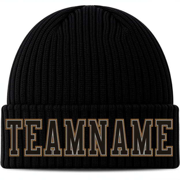 Custom Black & Brown Stitched Cuffed Knit Hat