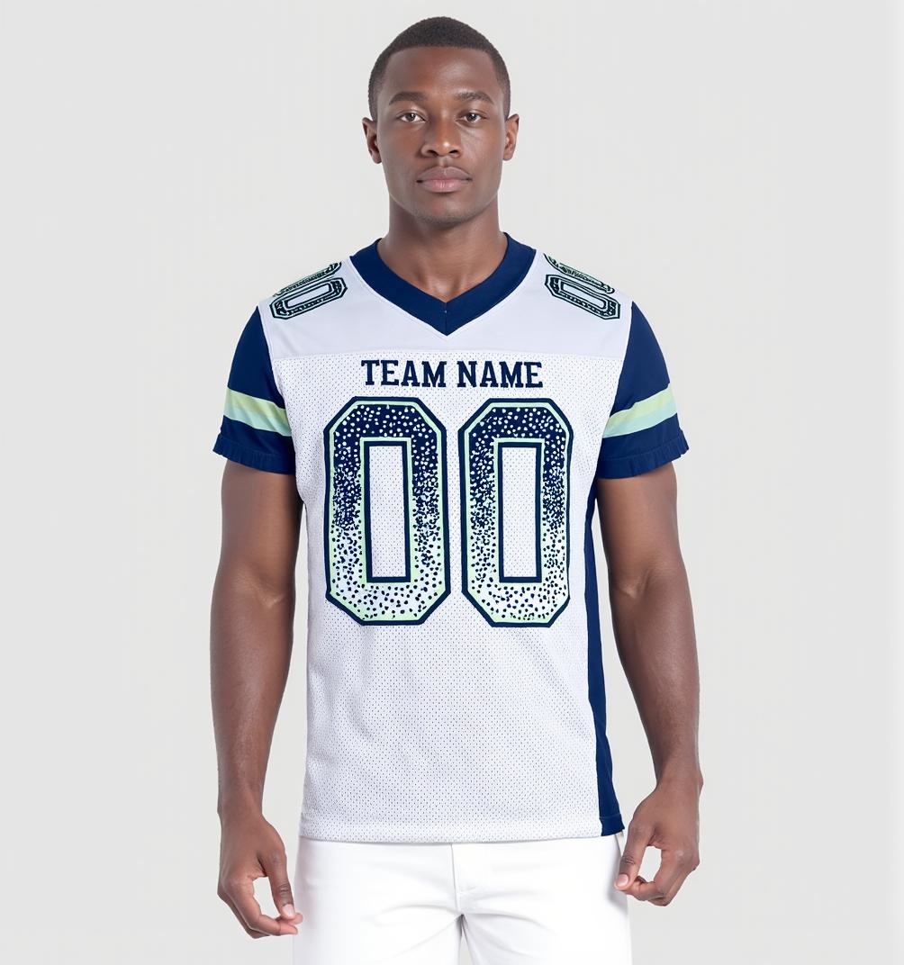 Custom White & Navy/Light Blue Drift Fashion Football Jersey
