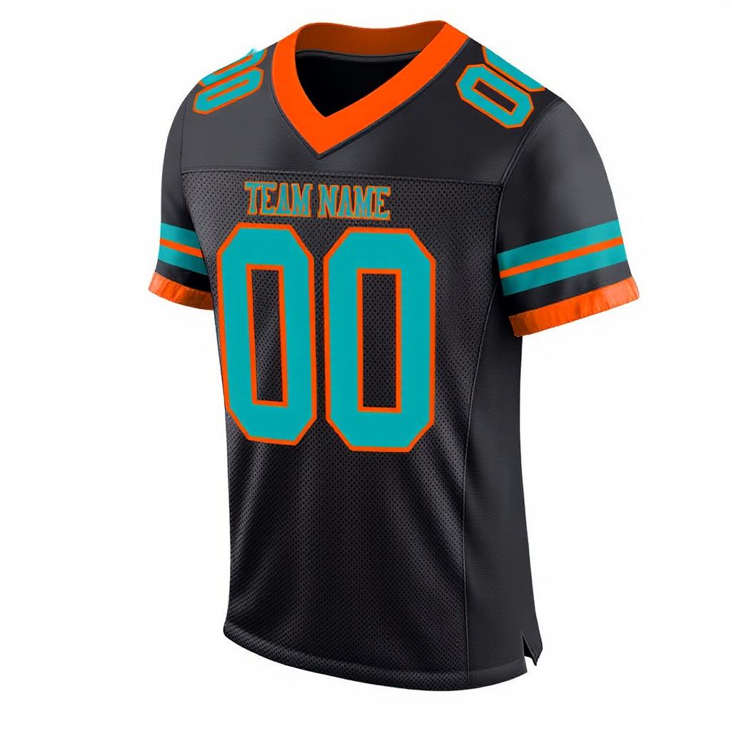 Custom Black & Aqua/Orange Football Jersey