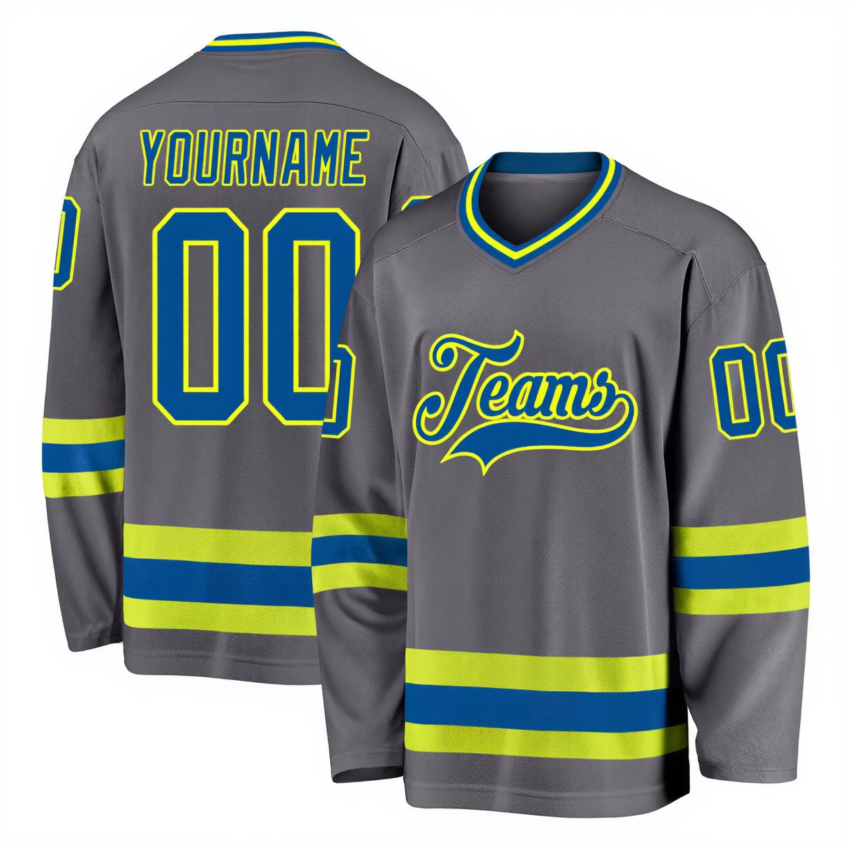 Custom Grey & Royal/Green Hockey Jersey