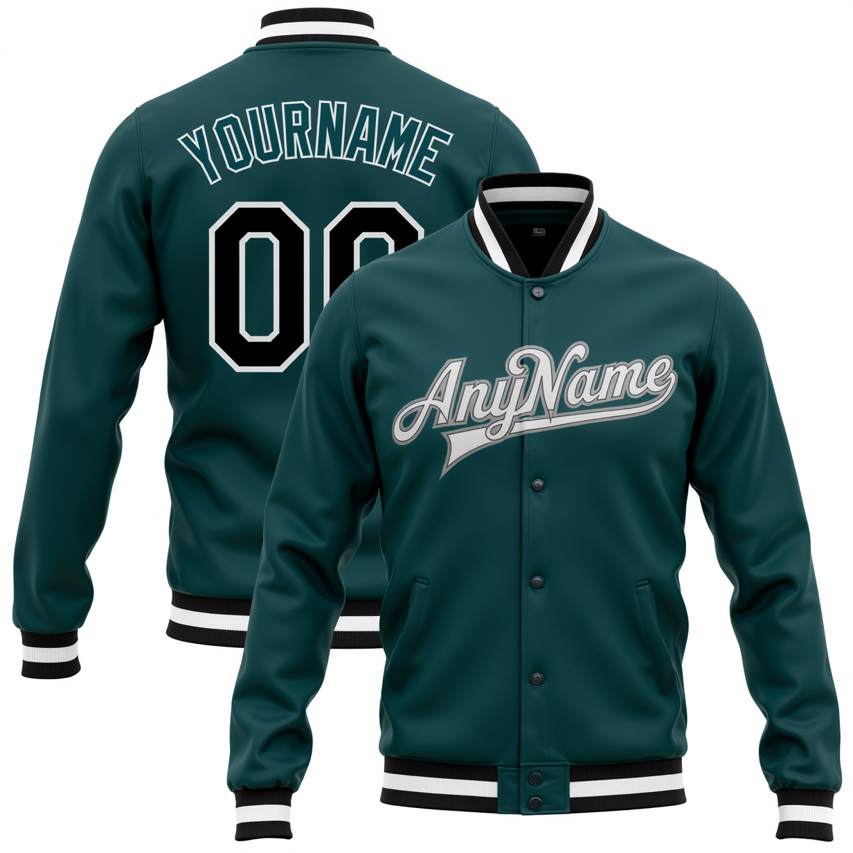 Custom Midnight Green & White/Black Full-Snap Fleece Jacket