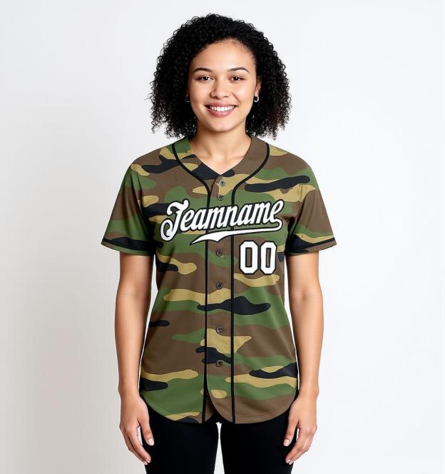 Custom Camo White & Black Salute To Service Baseball Jersey