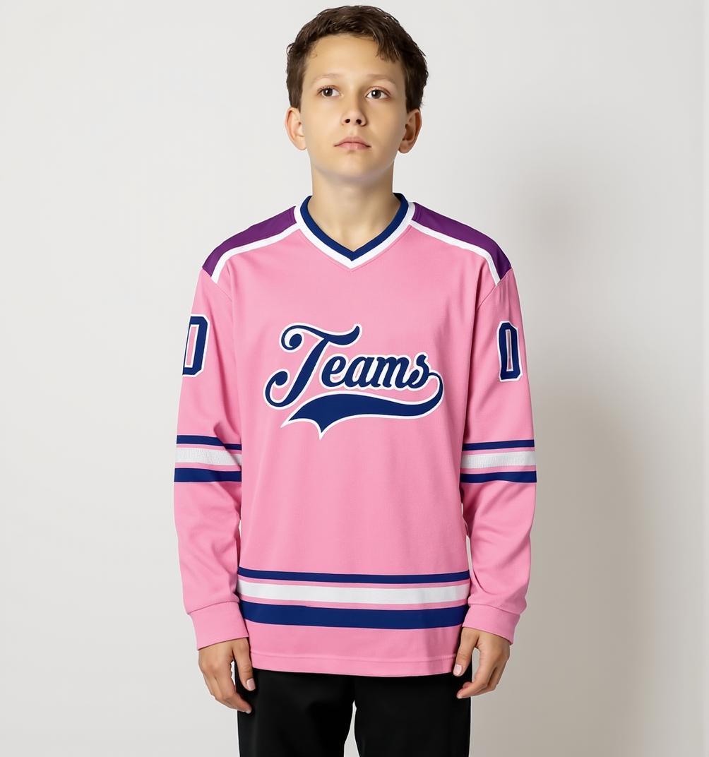Custom Pink & Navy/White Hockey Jersey