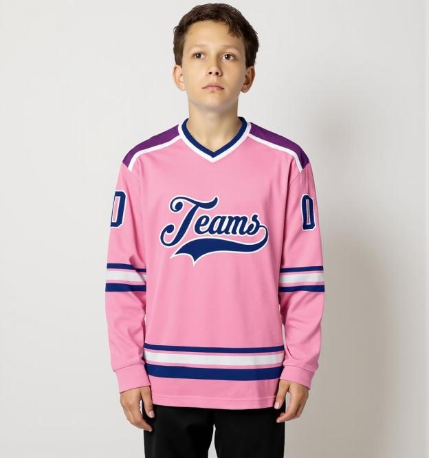Custom Pink & Navy/White Hockey Jersey