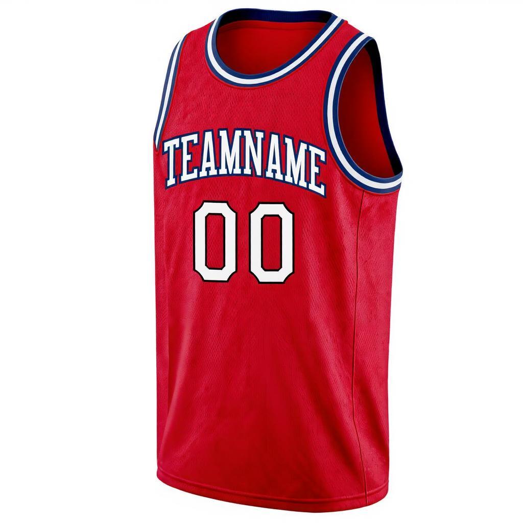 Custom Red & White/Navy Basketball City Edition Jersey