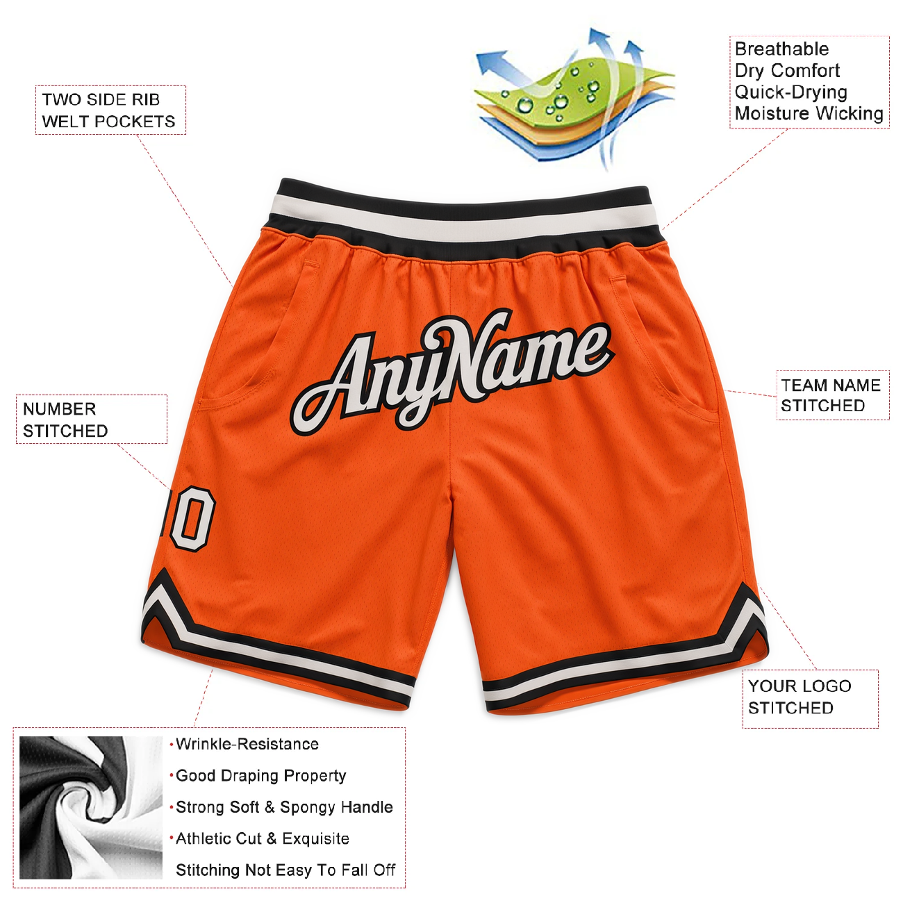 Custom Orange & White/Black Throwback Shorts