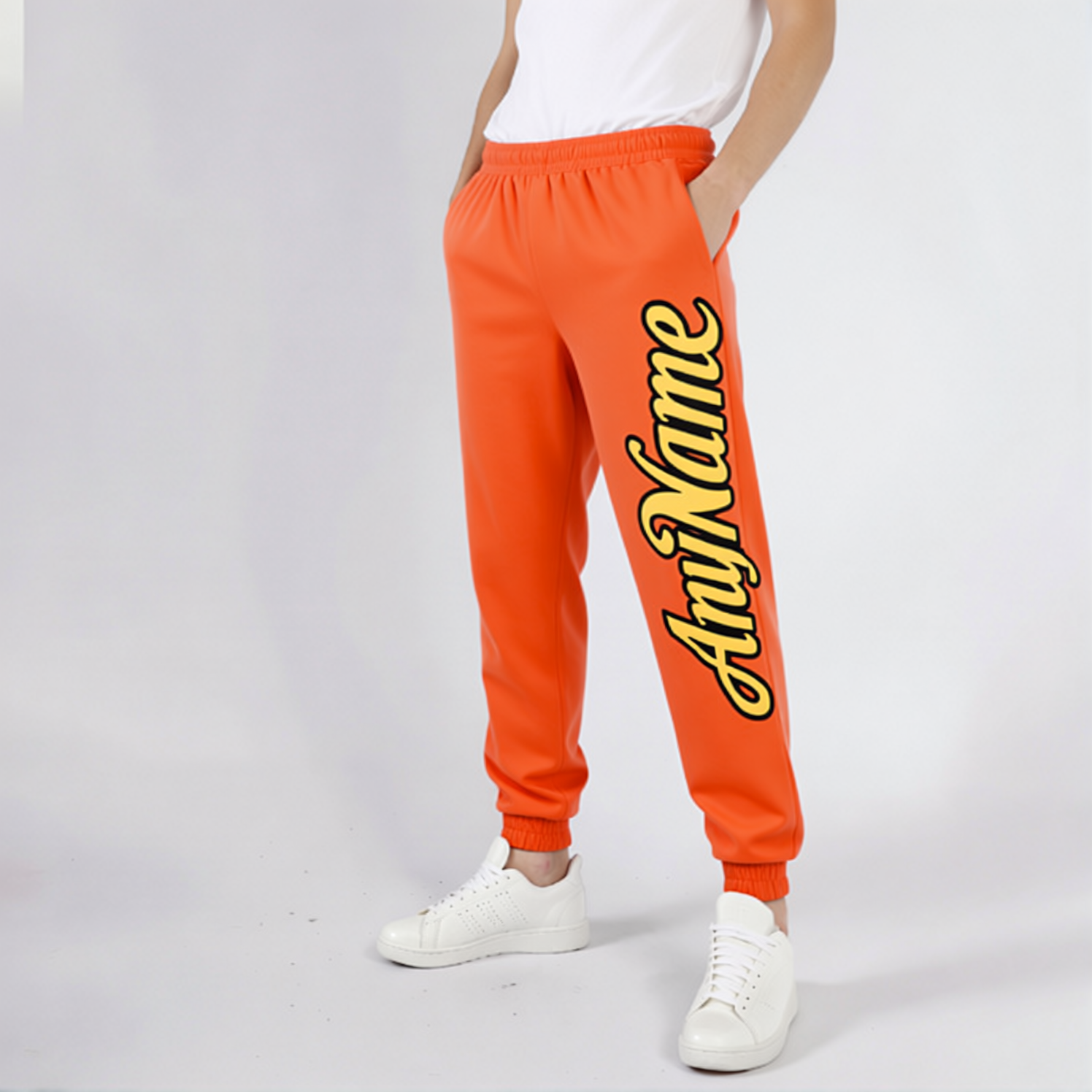 Custom Orange & White/Grey Fleece Jogger Sweatpants