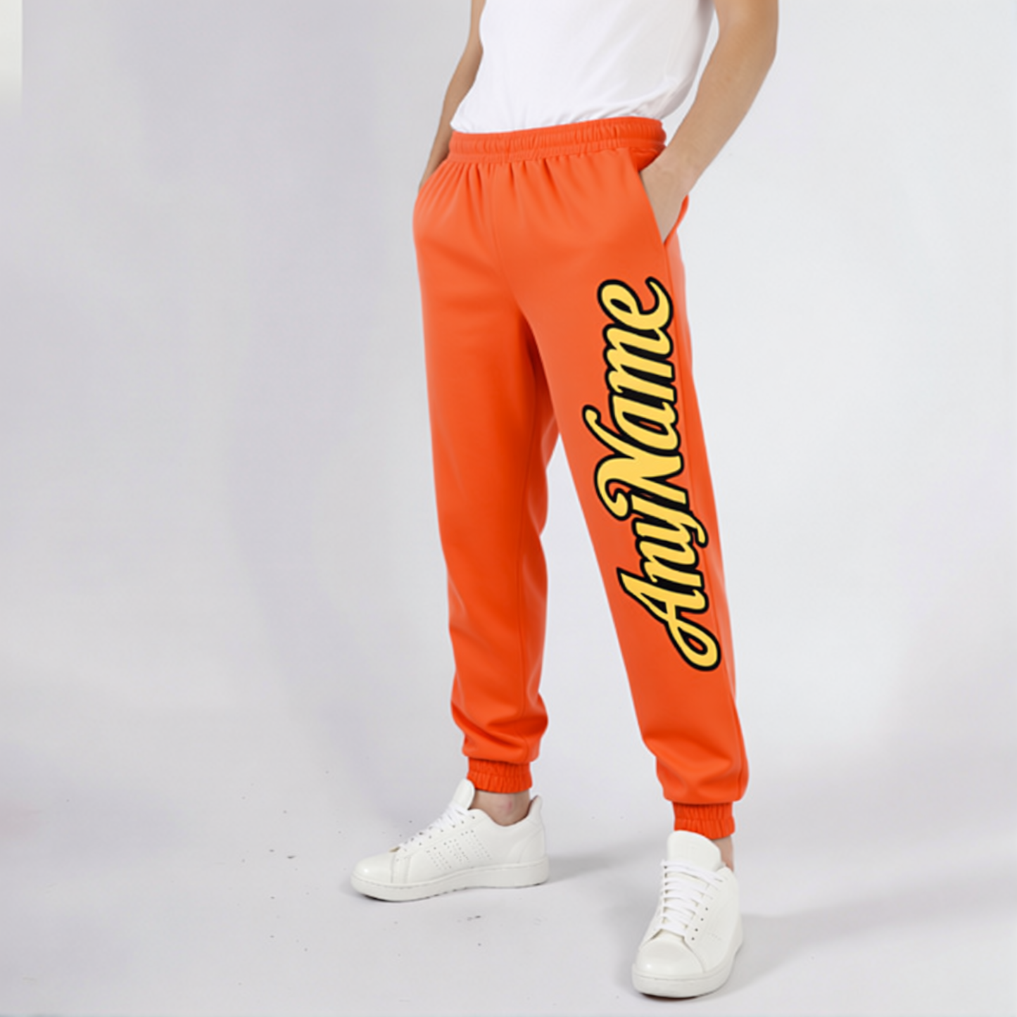 Custom Orange & White/Grey Fleece Jogger Sweatpants