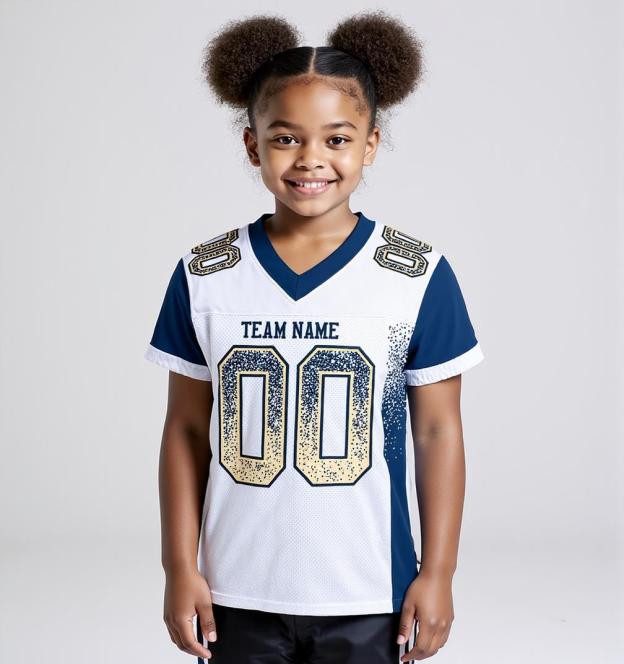 Custom White & Navy/Beige Drift Fashion Football Jersey