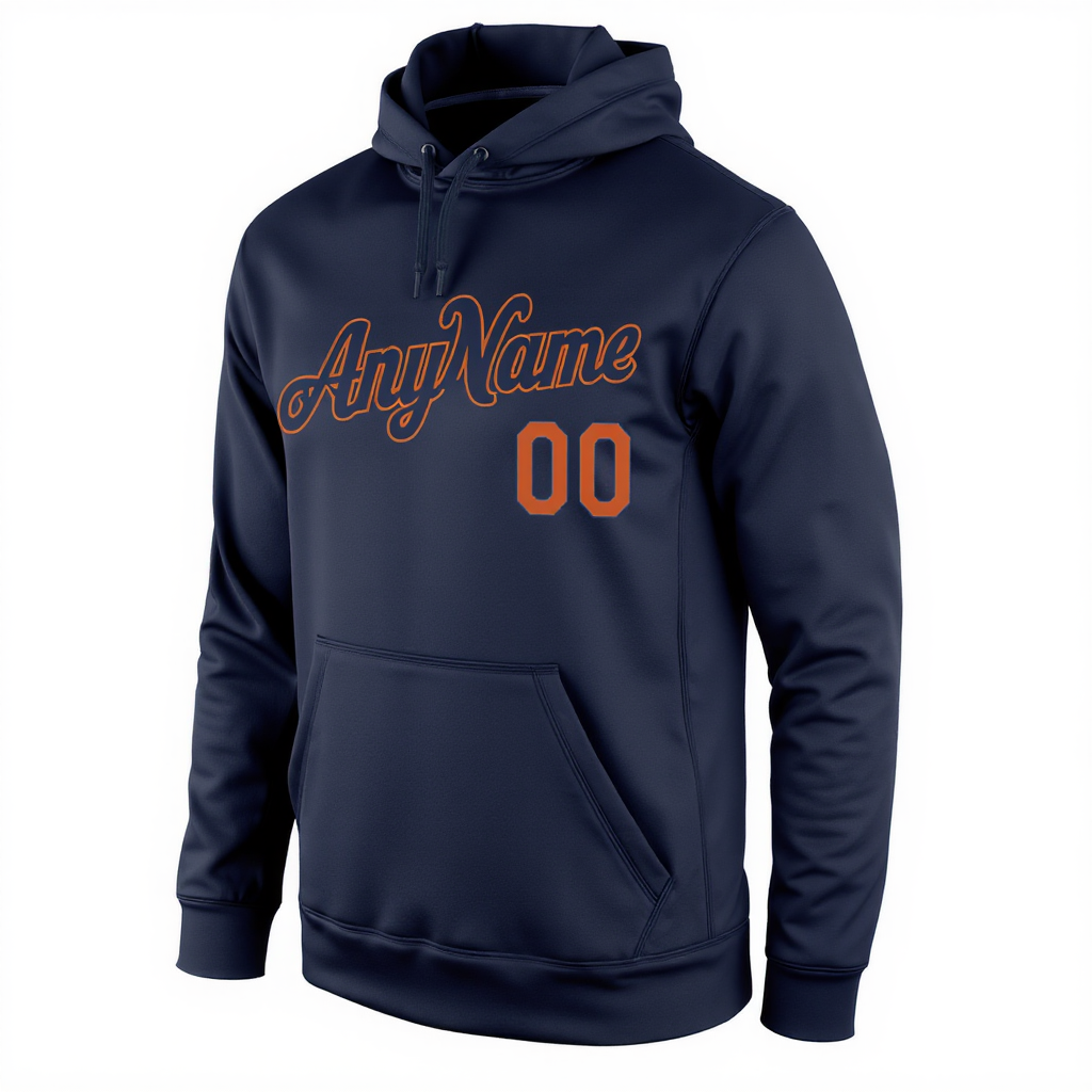 Custom Navy Blue & Orange Pullover Sports Sweatshirt Hoodie
