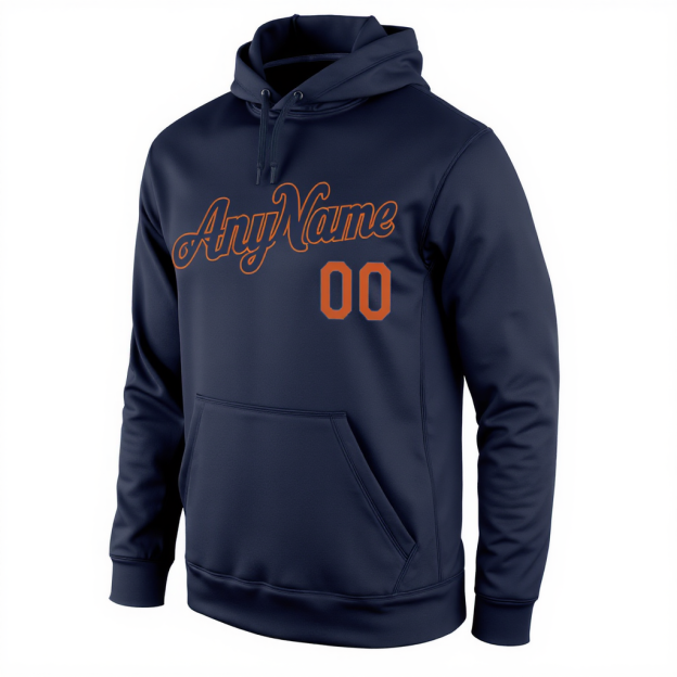 Custom Navy Blue & Orange Pullover Sports Sweatshirt Hoodie