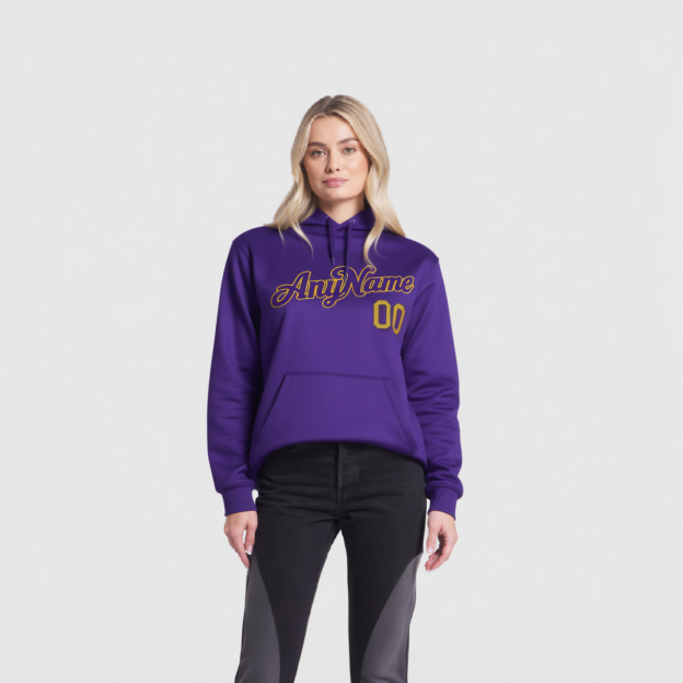Custom Purple & Gold/Black Pullover Sports Sweatshirt Hoodie