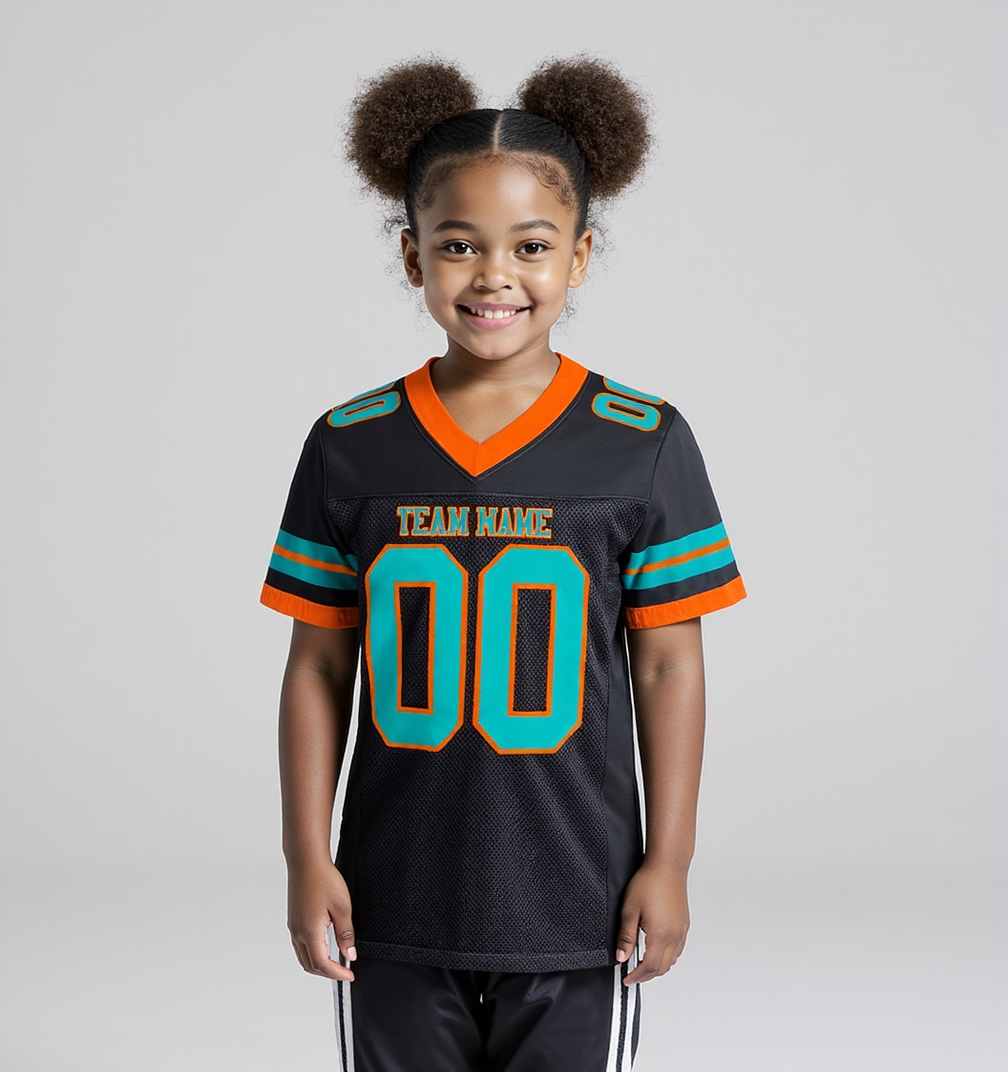 Custom Black & Aqua/Orange Football Jersey